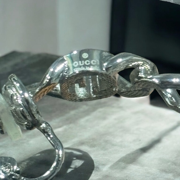 Gucci Metal Interlocking G Gourmette Chain Hoop Earrings Palladium - Picture 3 of 5